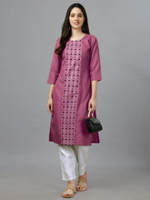 Wine Straight Embroidered Kurti-1007